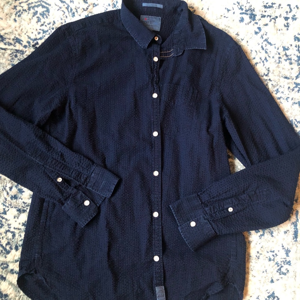 Navy Seersucker Button Down